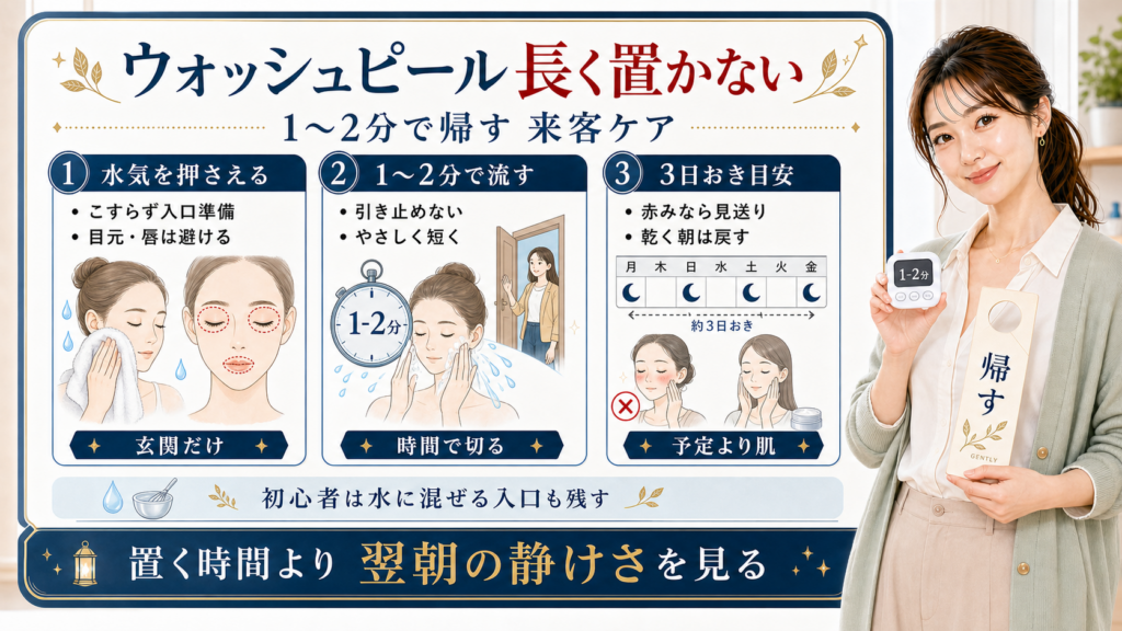 ウォッシュピールを水気、1〜2分、3日おき目安で使うアイキャッチ
