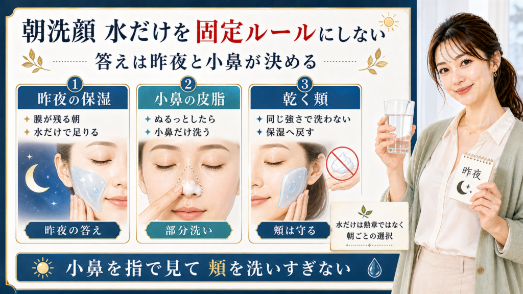朝洗顔を昨夜の保湿、小鼻の皮脂、乾く頬で判断するアイキャッチ