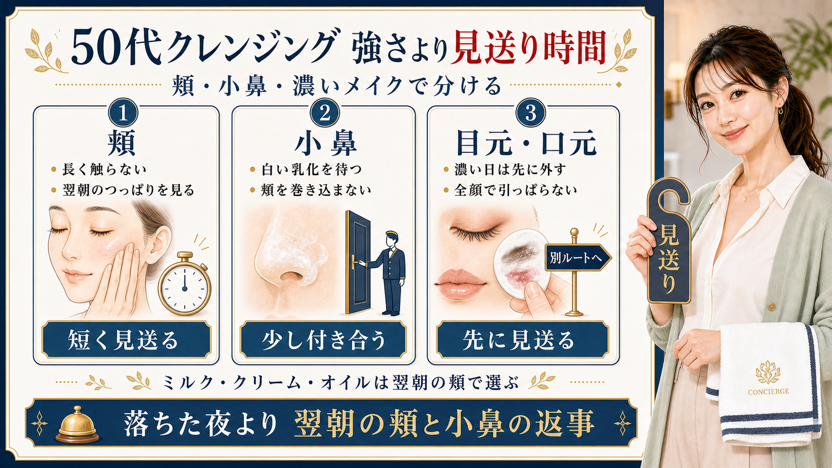 50代のクレンジングを頬、小鼻、目元口元の見送り時間で選ぶアイキャッチ