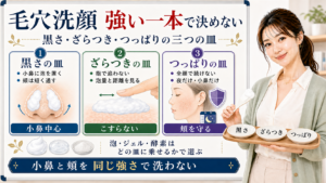 毛穴向け洗顔を黒さ、ざらつき、つっぱりの三つの皿で選ぶアイキャッチ