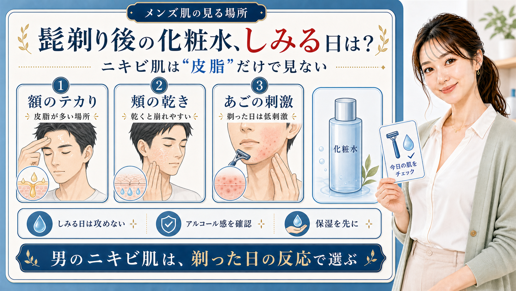 髭剃り後の化粧水しみる日は ニキビ肌は皮脂だけで見ない
