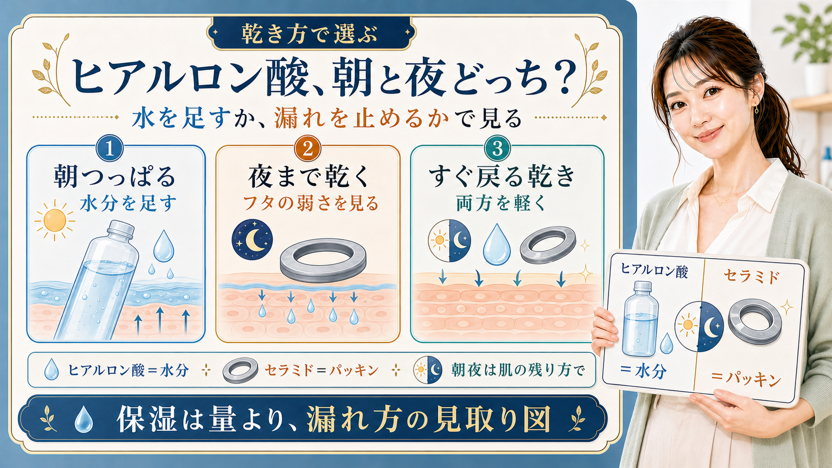 ヒアルロン酸 朝と夜どっち 水を足すか漏れを止めるかで見る