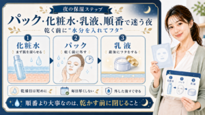 パック化粧水乳液 順番で迷う夜 乾く前に水分を入れてフタ
