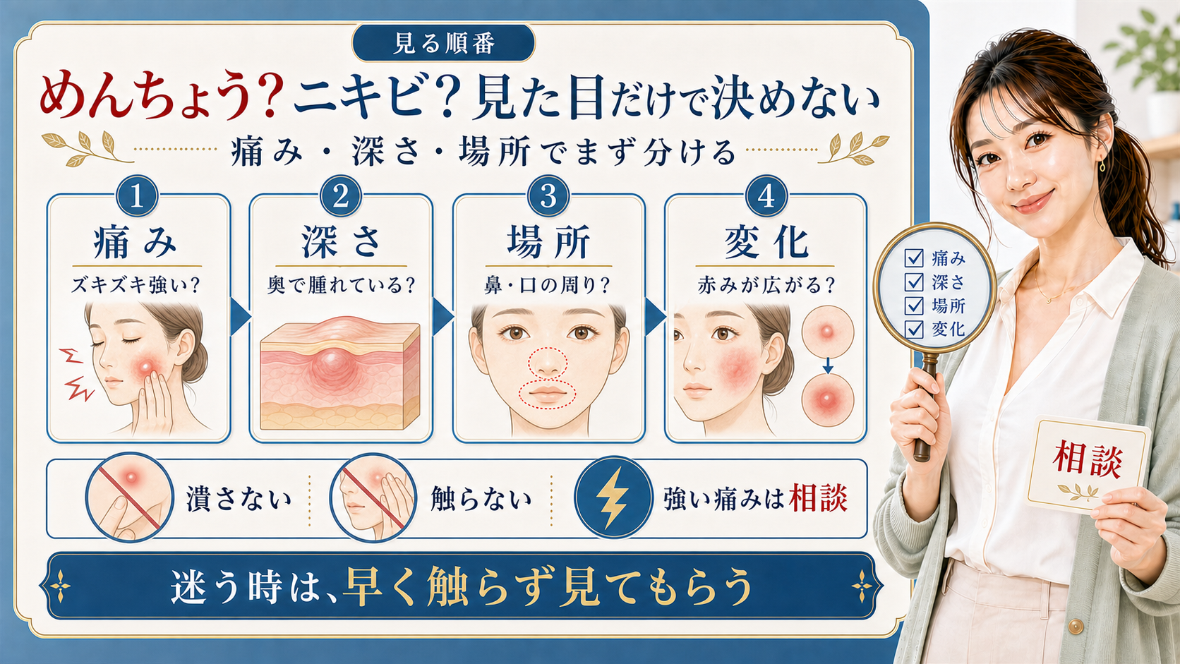 めんちょう ニキビ 見た目だけで決めない 痛み深さ場所で分ける