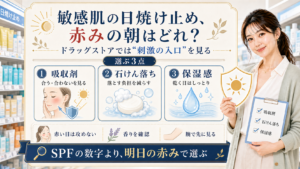 敏感肌の日焼け止め 赤みの朝はどれ ドラッグストアでは刺激の入口を見る
