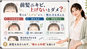 前髪でおでこニキビが増えるかをこすれ・蒸れ・整髪料・寝る時で見分けるアイキャッチ
