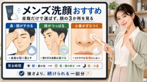 メンズ洗顔おすすめは皮脂・頬の乾燥・小鼻のざらつきで選ぶ