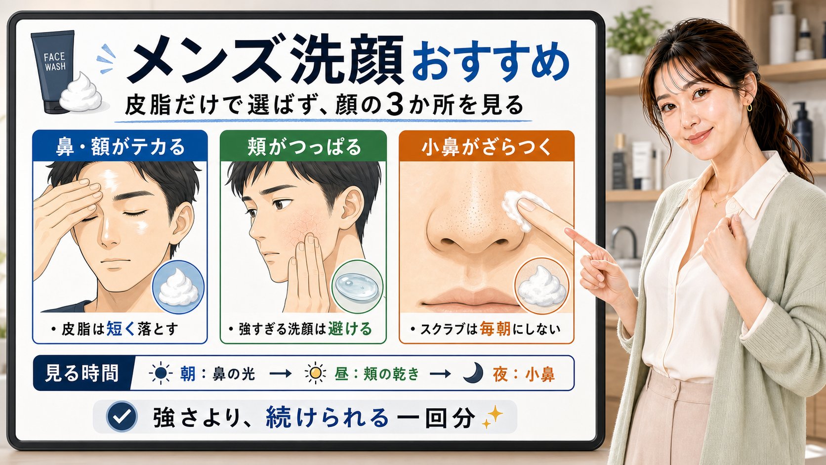 メンズ洗顔おすすめは皮脂・頬の乾燥・小鼻のざらつきで選ぶ