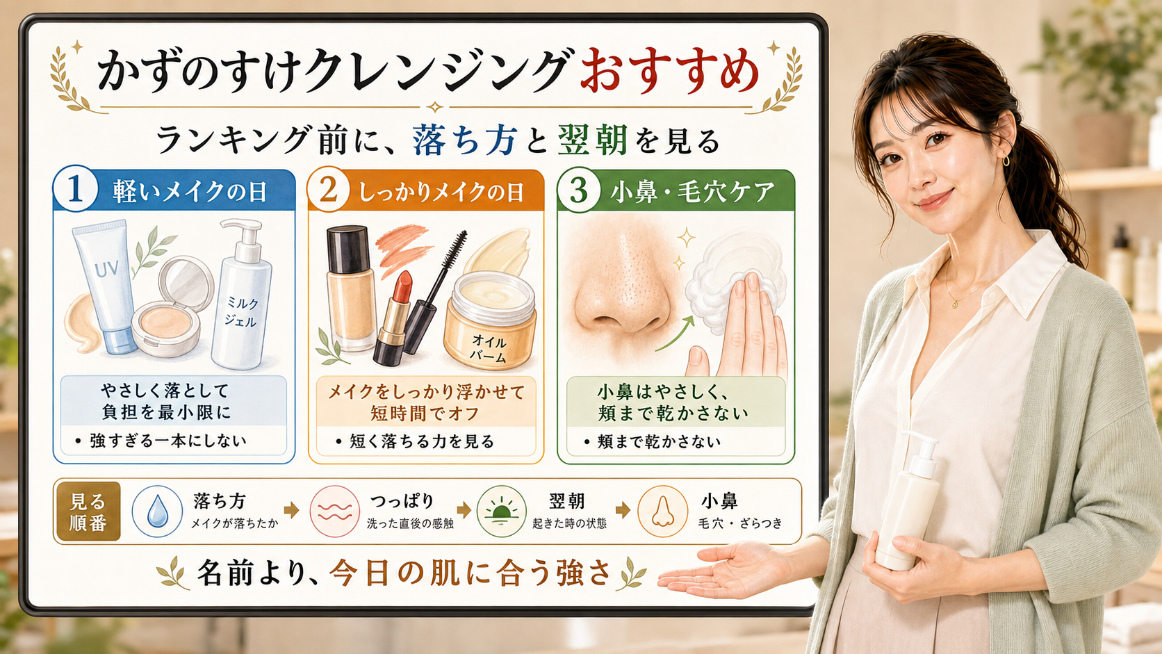かずのすけクレンジングおすすめは落ち方・つっぱり・翌朝・小鼻で選ぶ
