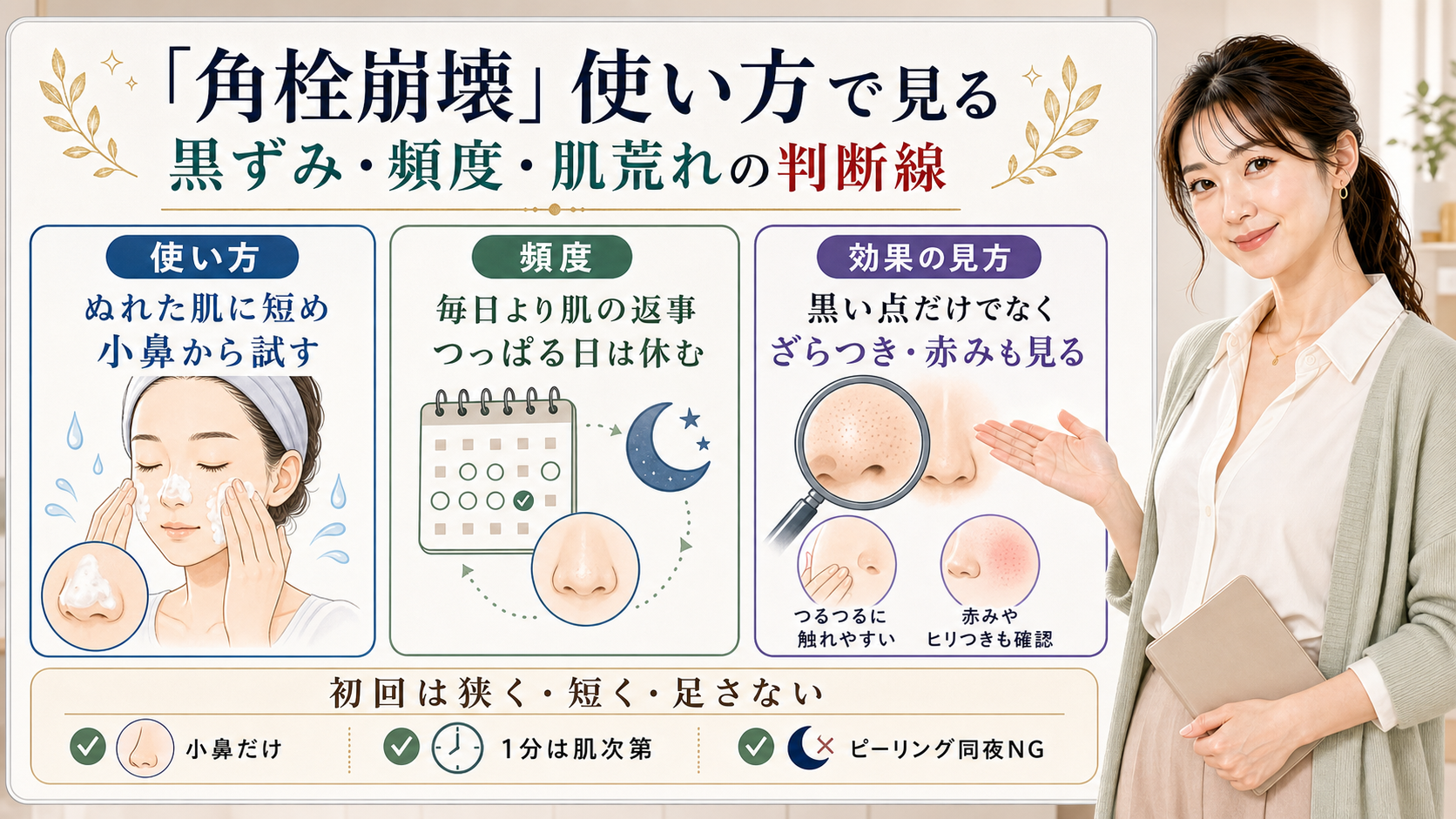 ビオレの角栓崩壊の使い方、頻度、黒ずみや肌荒れの見方を整理した美容解説ボード