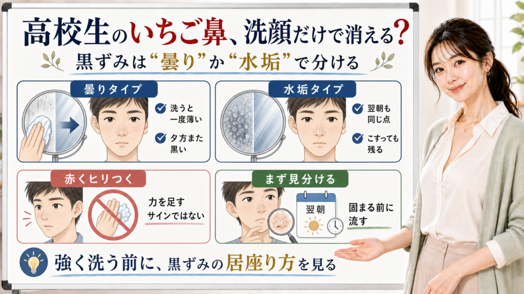 高校生のいちご鼻を曇りタイプと水垢タイプで見分けるアイキャッチ