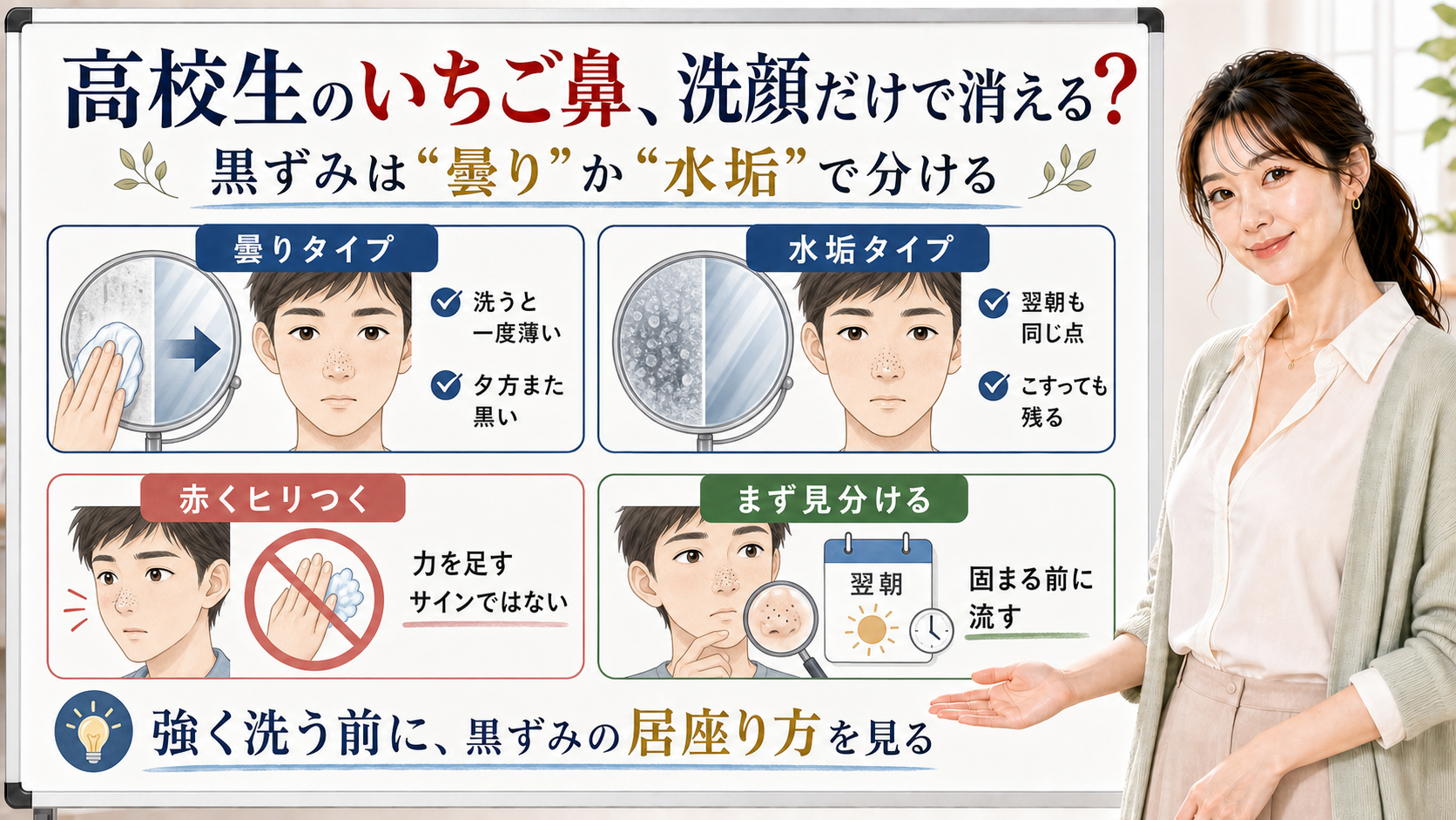 高校生のいちご鼻を曇りタイプと水垢タイプで見分けるアイキャッチ