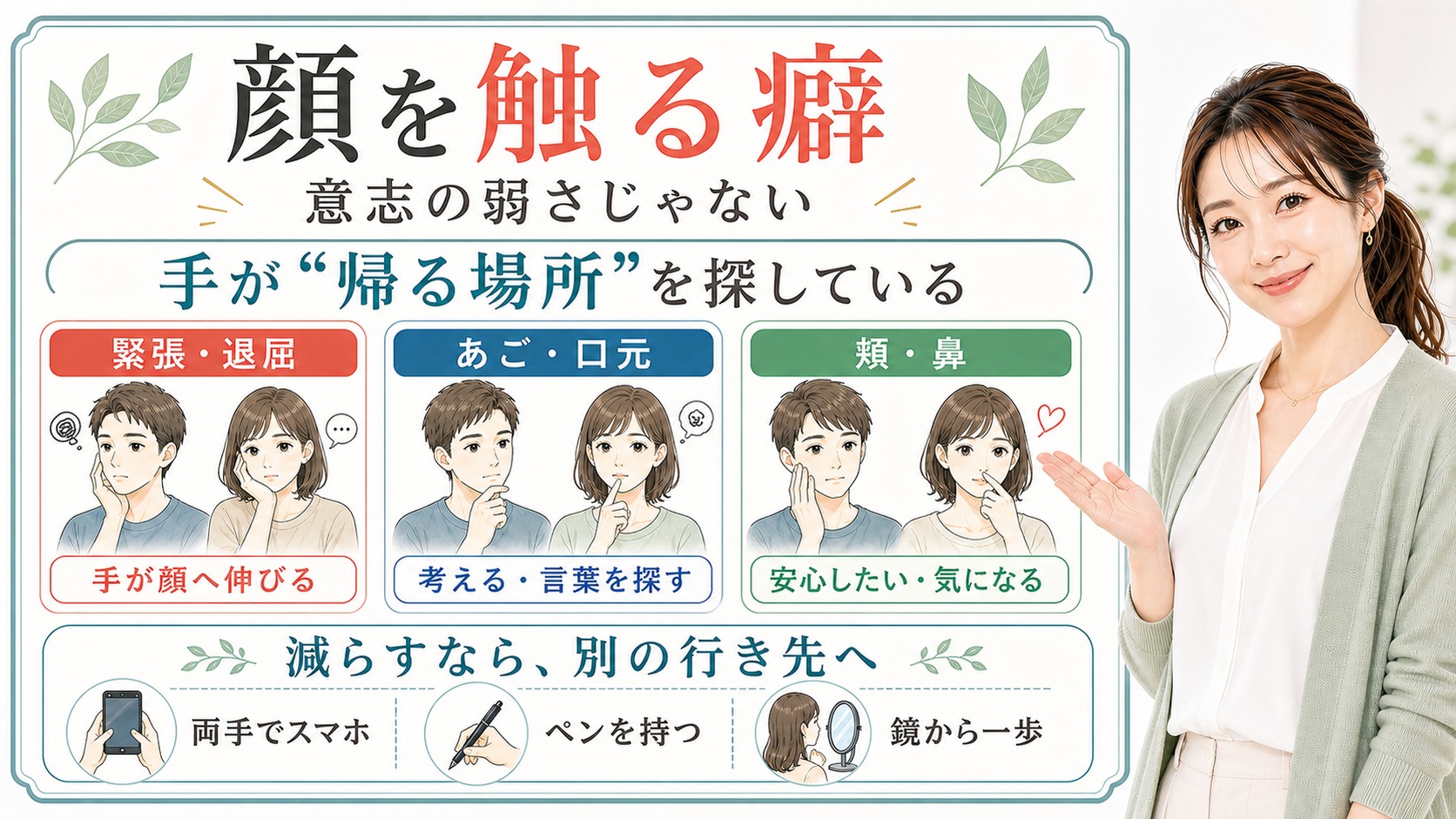 顔を触る癖の心理を手が帰る場所として整理した男女向け解説