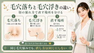 毛穴落ちと毛穴浮きは昼の崩れ方で小鼻に濃く残る日と頬で粉っぽく浮く日を分けて直すことを示すアイキャッチ