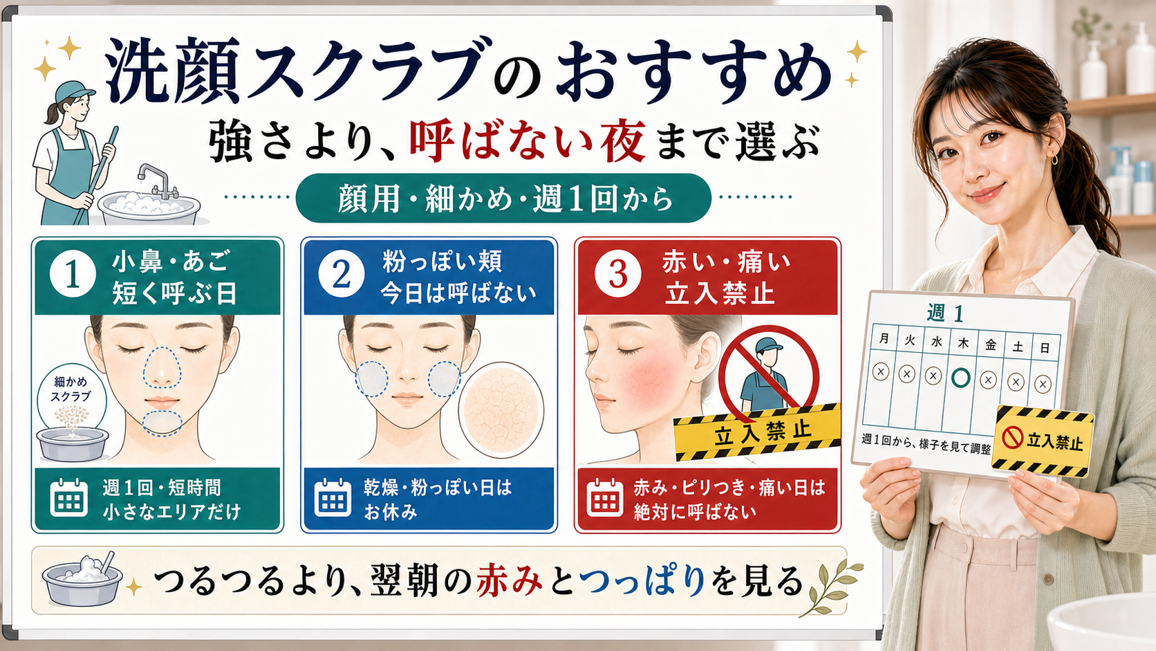 洗顔スクラブのおすすめは顔用細かめ週1回から小鼻あごだけ短く呼び赤い痛い粉っぽい日は休む