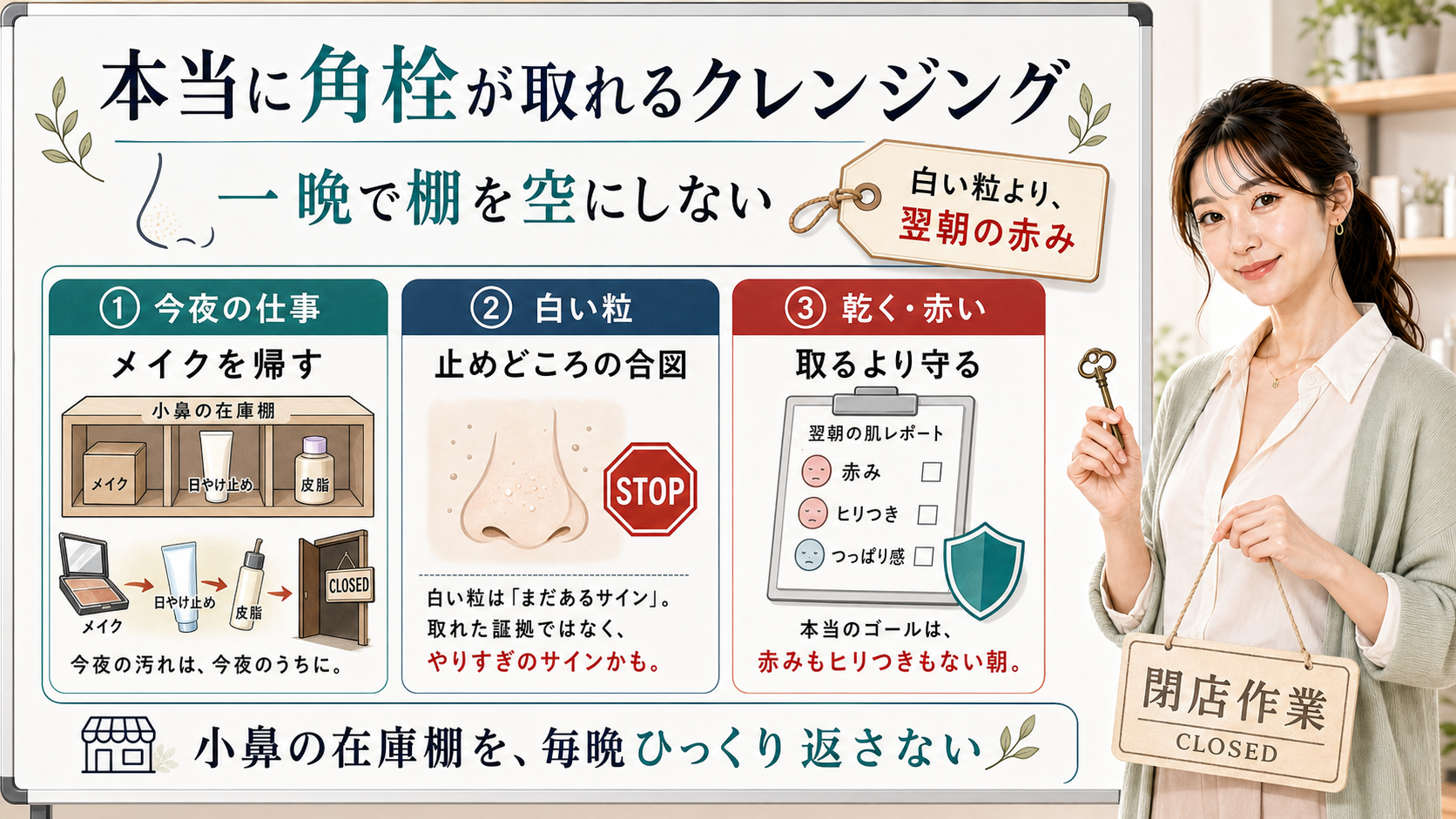 本当に角栓が取れるクレンジングは白い粒より翌朝の赤みを見て小鼻の在庫棚を毎晩ひっくり返さない