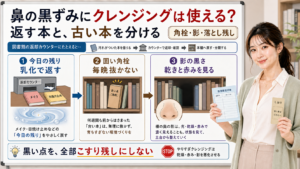 鼻の黒ずみにクレンジングを使う時は今日の残り固い角栓影の黒さを分け黒い点を全部こすり残しにしない