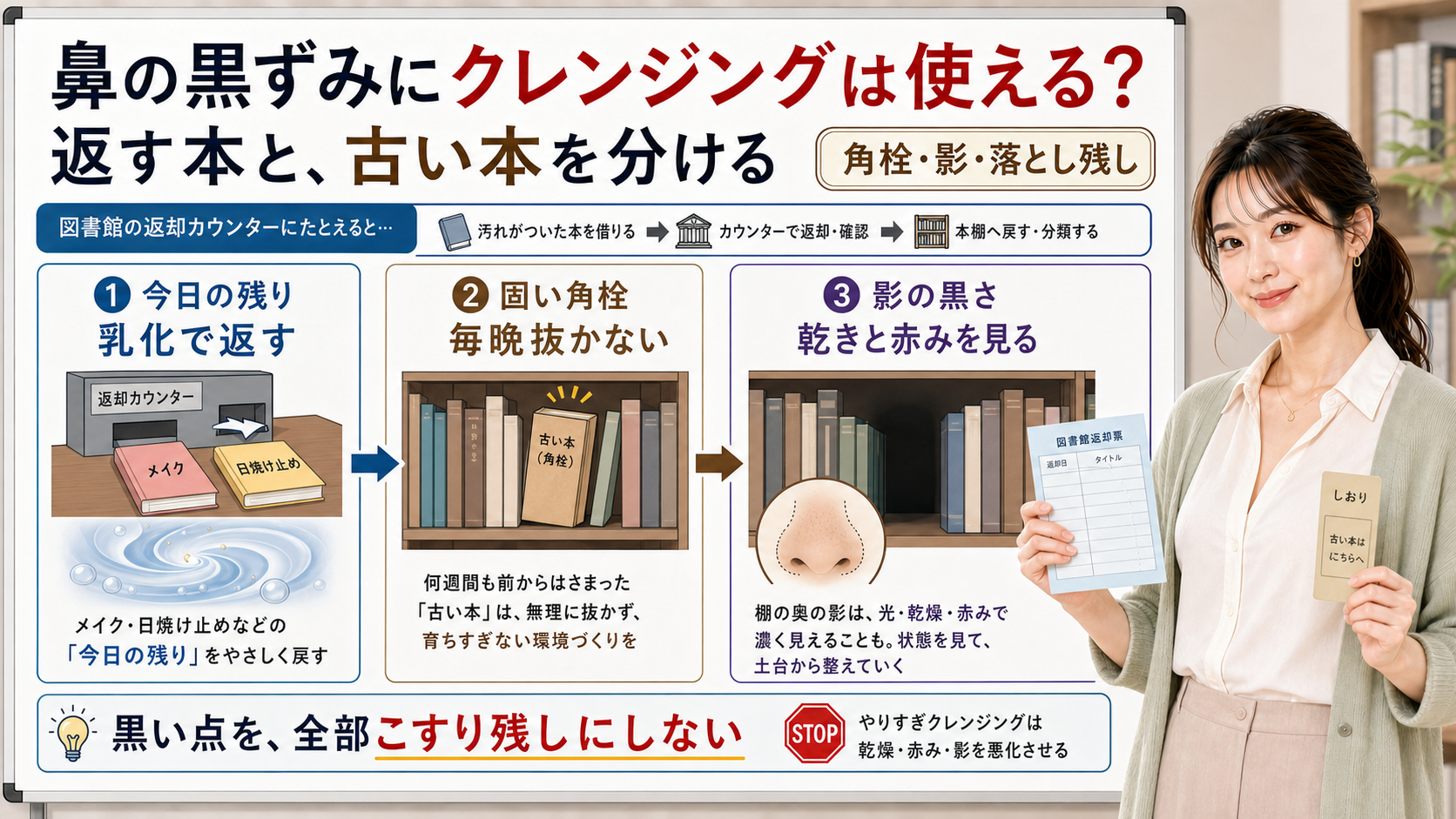 鼻の黒ずみにクレンジングを使う時は今日の残り固い角栓影の黒さを分け黒い点を全部こすり残しにしない