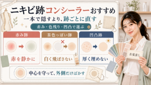 ニキビ跡コンシーラーおすすめは赤み跡茶色っぽい跡凹凸跡で選び中心を守って外側だけぼかす