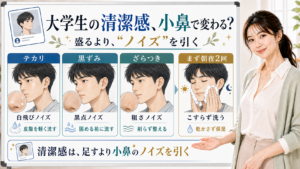 大学生男性の清潔感を小鼻のテカリ・黒ずみ・ざらつきノイズで見直すアイキャッチ