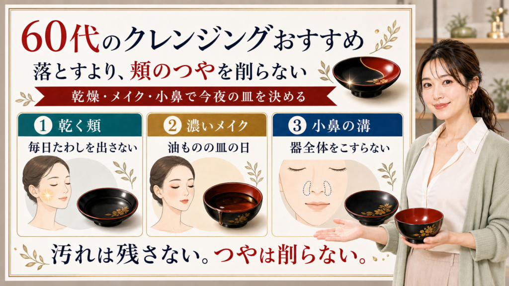 60代のクレンジングおすすめは汚れを残さず頬のつやを削らず乾燥メイク小鼻で今夜の皿を決める