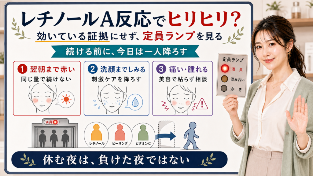 レチノールA反応でヒリヒリする時は効いている証拠にせず翌朝の赤み洗顔のしみ痛み腫れを見て休む