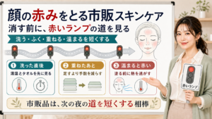 顔の赤みをとる市販スキンケアは消す前に洗うふく重ねる温まる道を短くして刺激の流れを見る