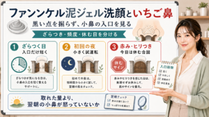 ファンケル泥ジェル洗顔はいちご鼻の黒い点を掘らず小鼻の入口を短く見て赤みヒリつきの日は休む