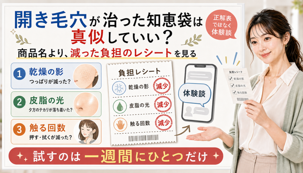 開き毛穴が治った知恵袋は真似する正解表ではなく乾燥の影皮脂の光触る回数が減ったかを見る