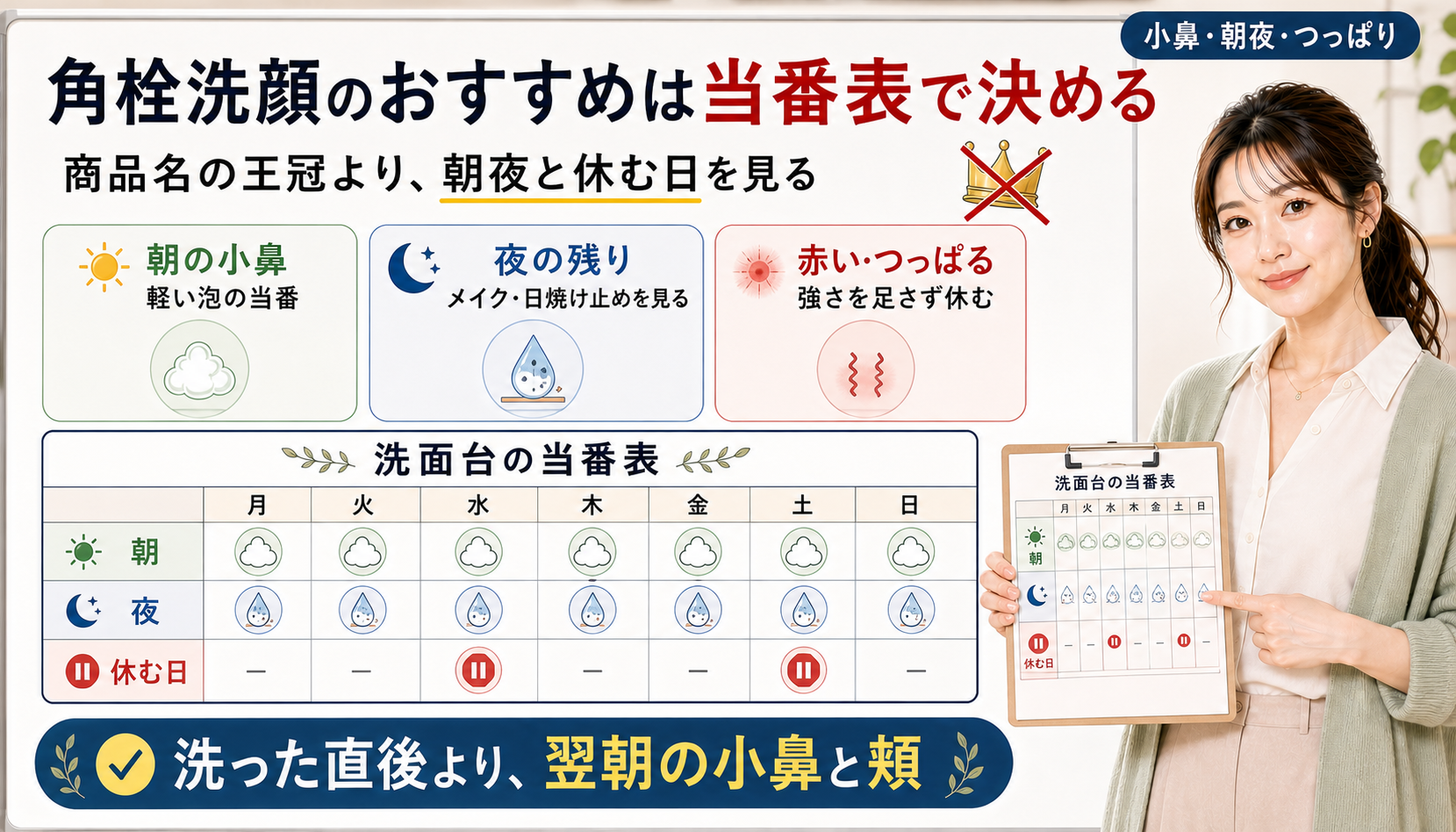 角栓洗顔のおすすめは商品名の王冠ではなく朝の小鼻夜の残り赤いつっぱる日の当番表で決める