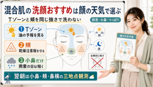 混合肌の洗顔おすすめはTゾーンの油の予報と頬の乾燥注意報と小鼻だけ重い日を分けて見る