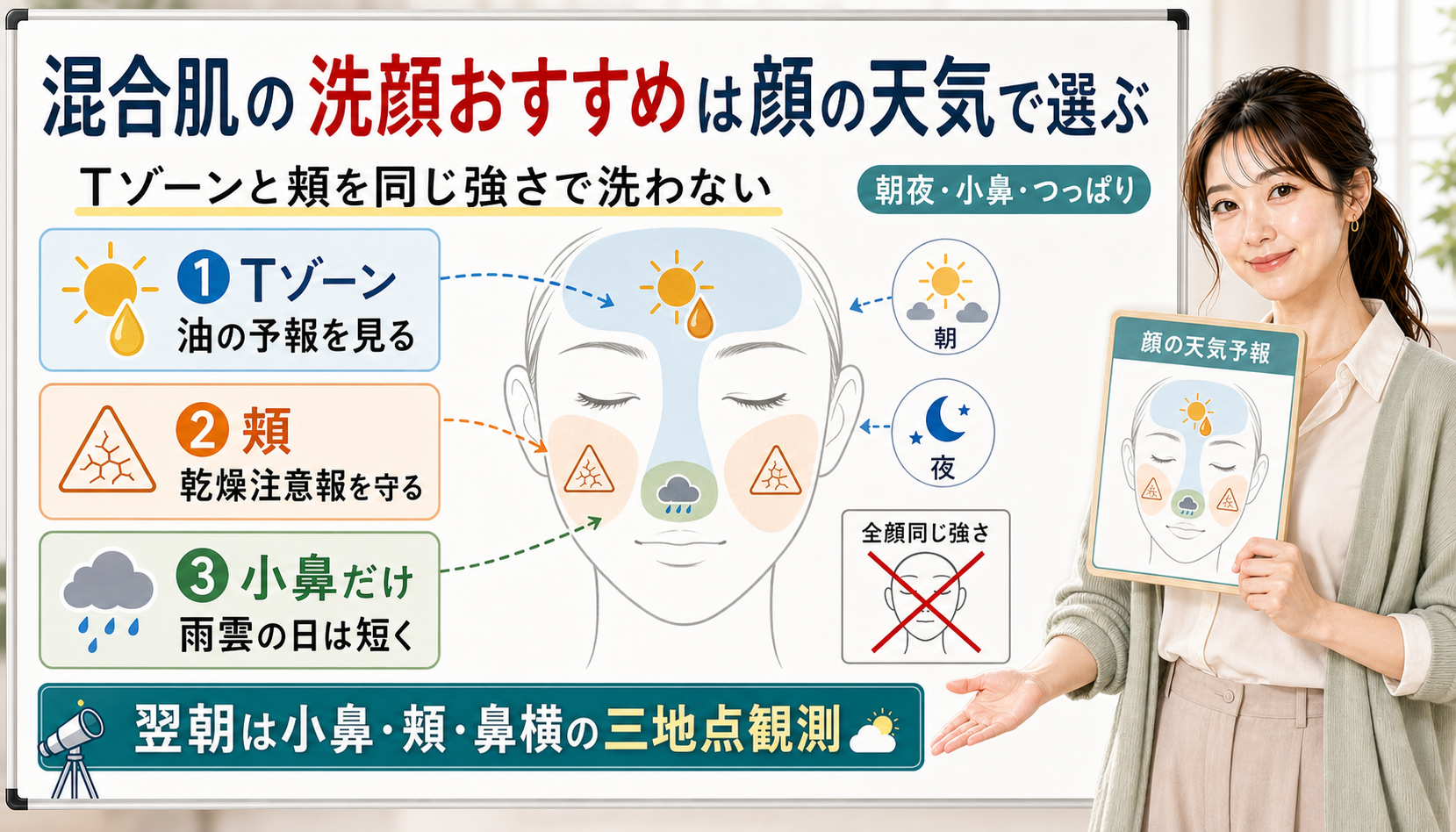 混合肌の洗顔おすすめはTゾーンの油の予報と頬の乾燥注意報と小鼻だけ重い日を分けて見る