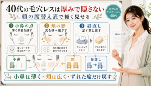 40代の毛穴レスファンデーションを小鼻と頬と昼直しの席替え表で整理する解説アイキャッチ