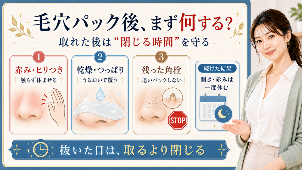 毛穴パック後の赤み・乾燥・残った角栓を取るより閉じる時間で落ち着かせるアイキャッチ