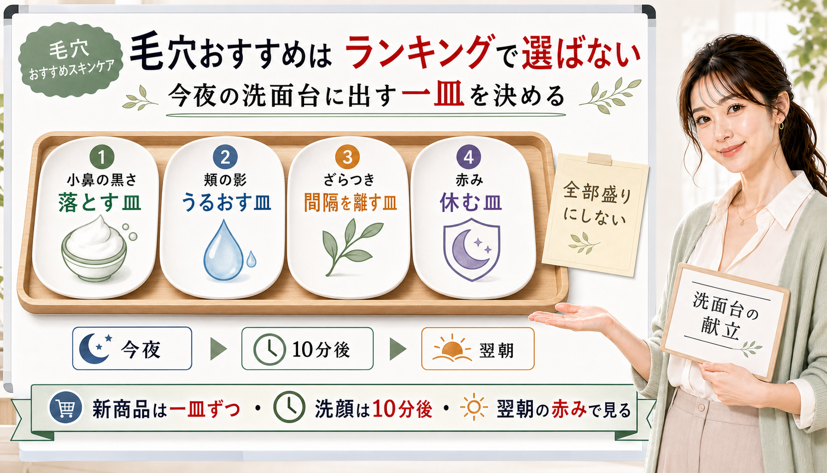 毛穴おすすめスキンケアを洗面台の献立として一皿ずつ選ぶ解説アイキャッチ