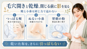 毛穴開き乾燥 閉じる前に影を見るのアイキャッチ