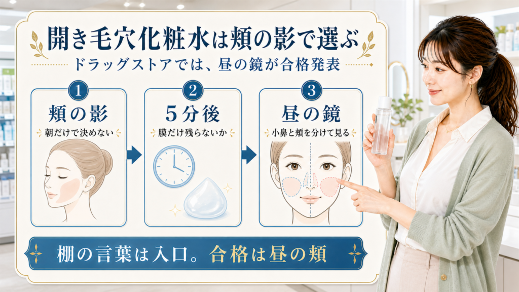 開き毛穴化粧水は頬の影で選ぶ。昼の鏡で判断するアイキャッチ