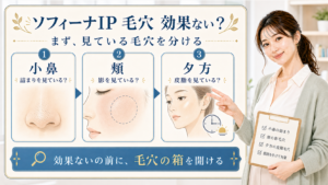 ソフィーナIPが毛穴に効果ないと感じる前に、小鼻と頬と夕方皮脂を分けるアイキャッチ