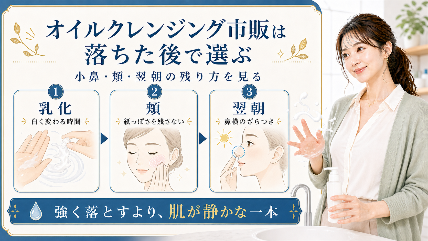 オイルクレンジング市販は乳化と頬と翌朝で選ぶアイキャッチ