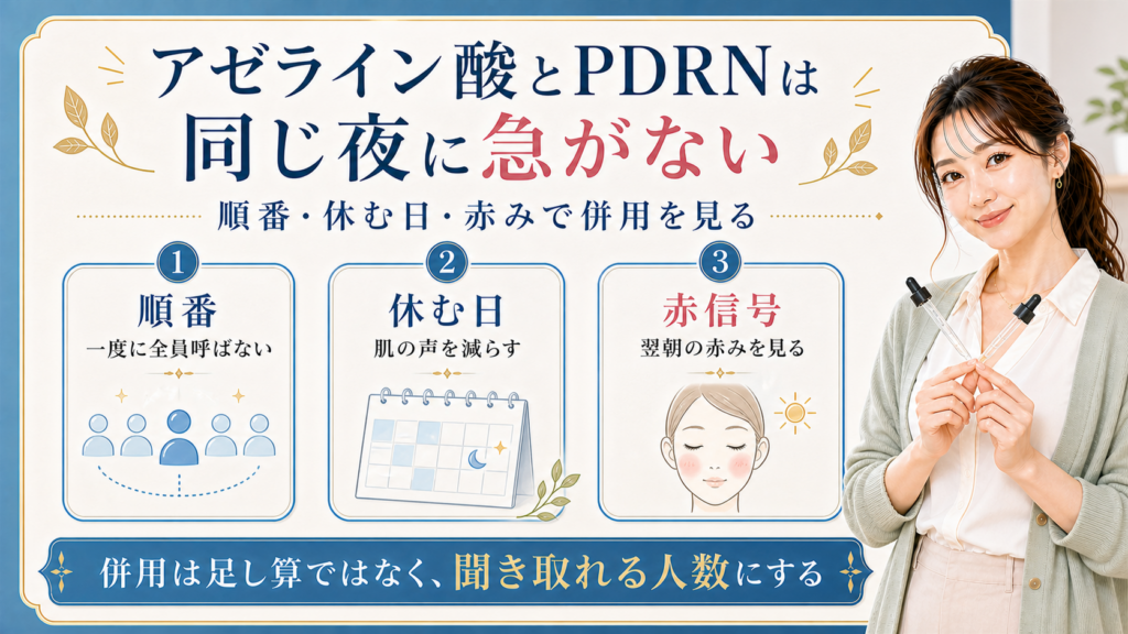 アゼライン酸とPDRN併用は順番と休む日で見るアイキャッチ