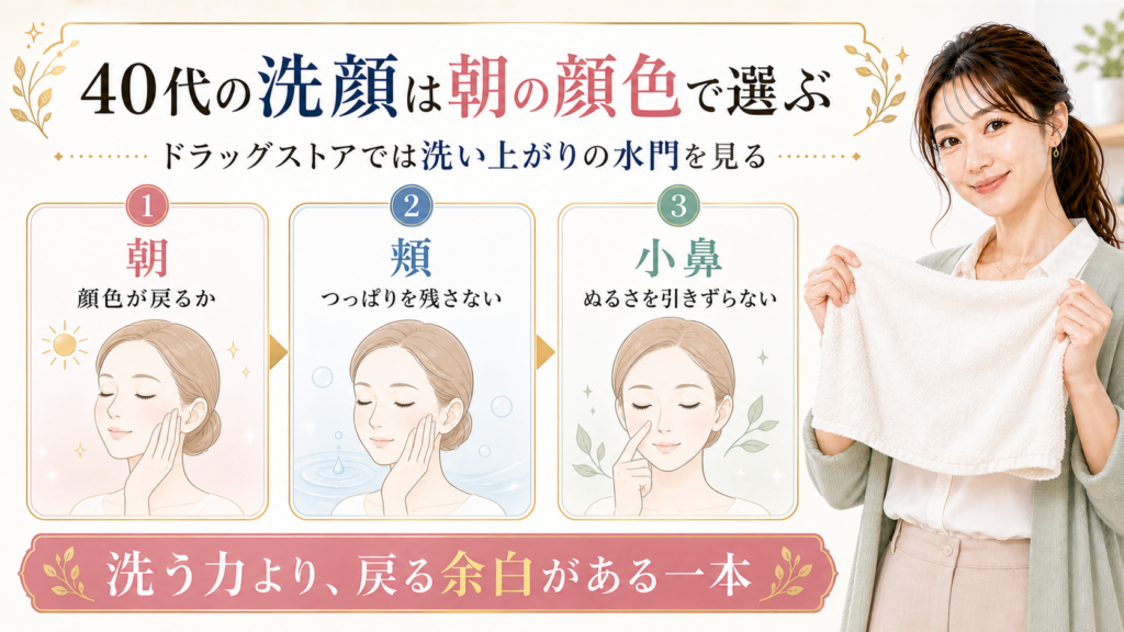 40代の洗顔おすすめは朝の顔色と頬と小鼻で選ぶアイキャッチ