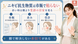 ニキビ抗生物質は市販棚ではなく受診目安を見るアイキャッチ