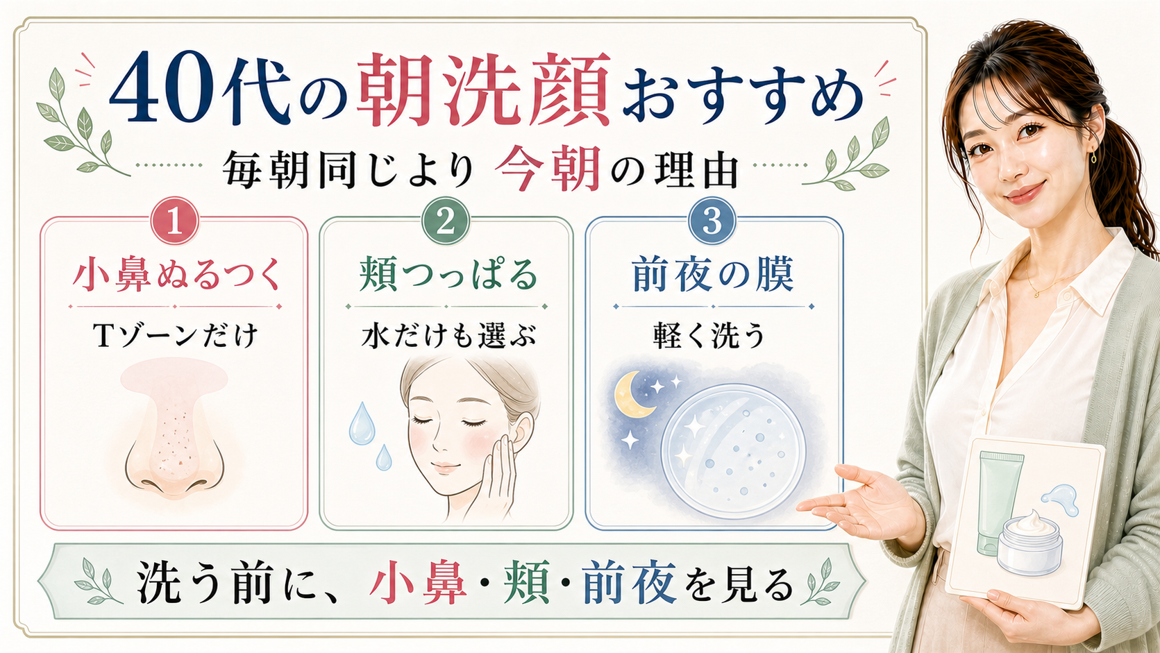 朝洗顔おすすめは40代なら?洗う理由を小鼻と頬で見るのアイキャッチ