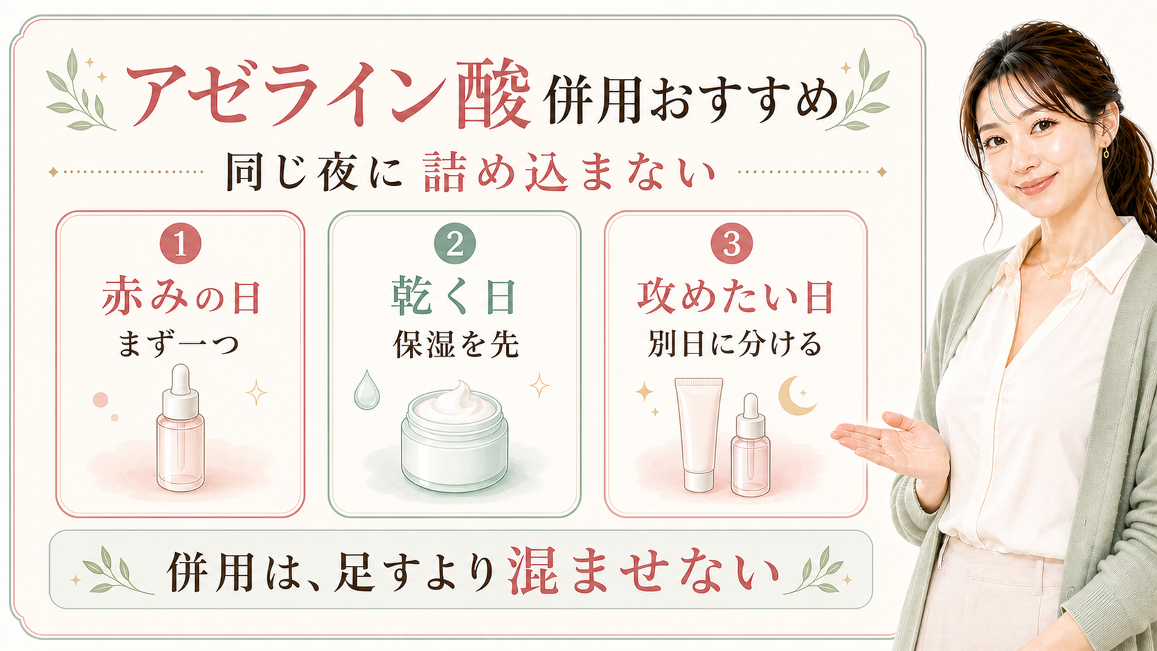 アゼライン酸併用おすすめは?同じ夜に詰め込まない組み合わせのアイキャッチ