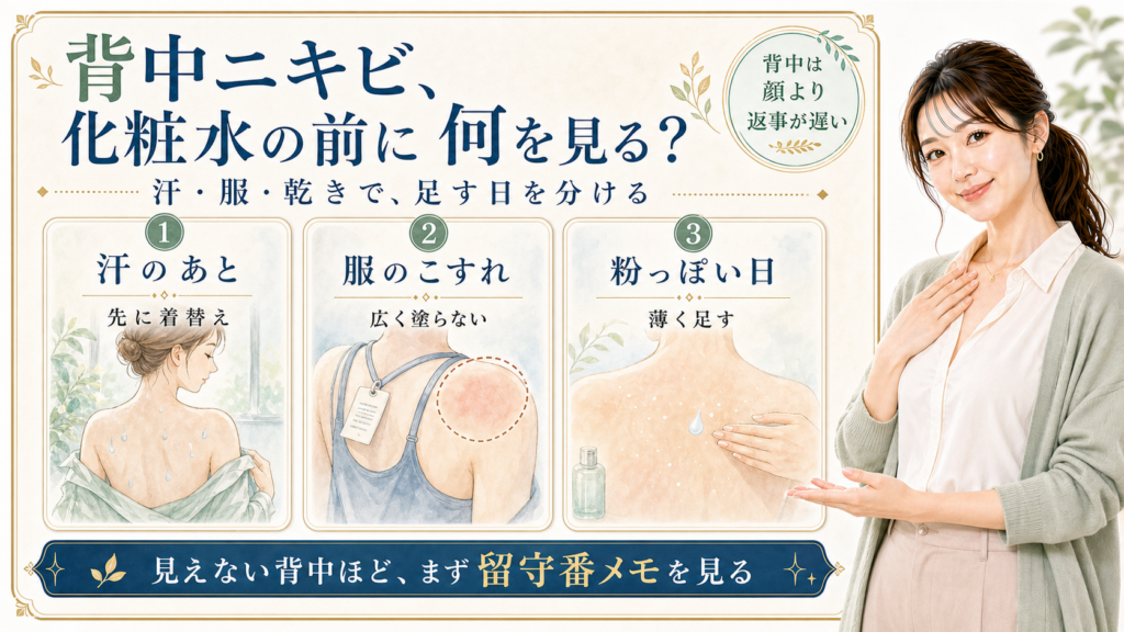 背中ニキビに化粧水は必要？汗・服・乾きで分ける使い方のアイキャッチ