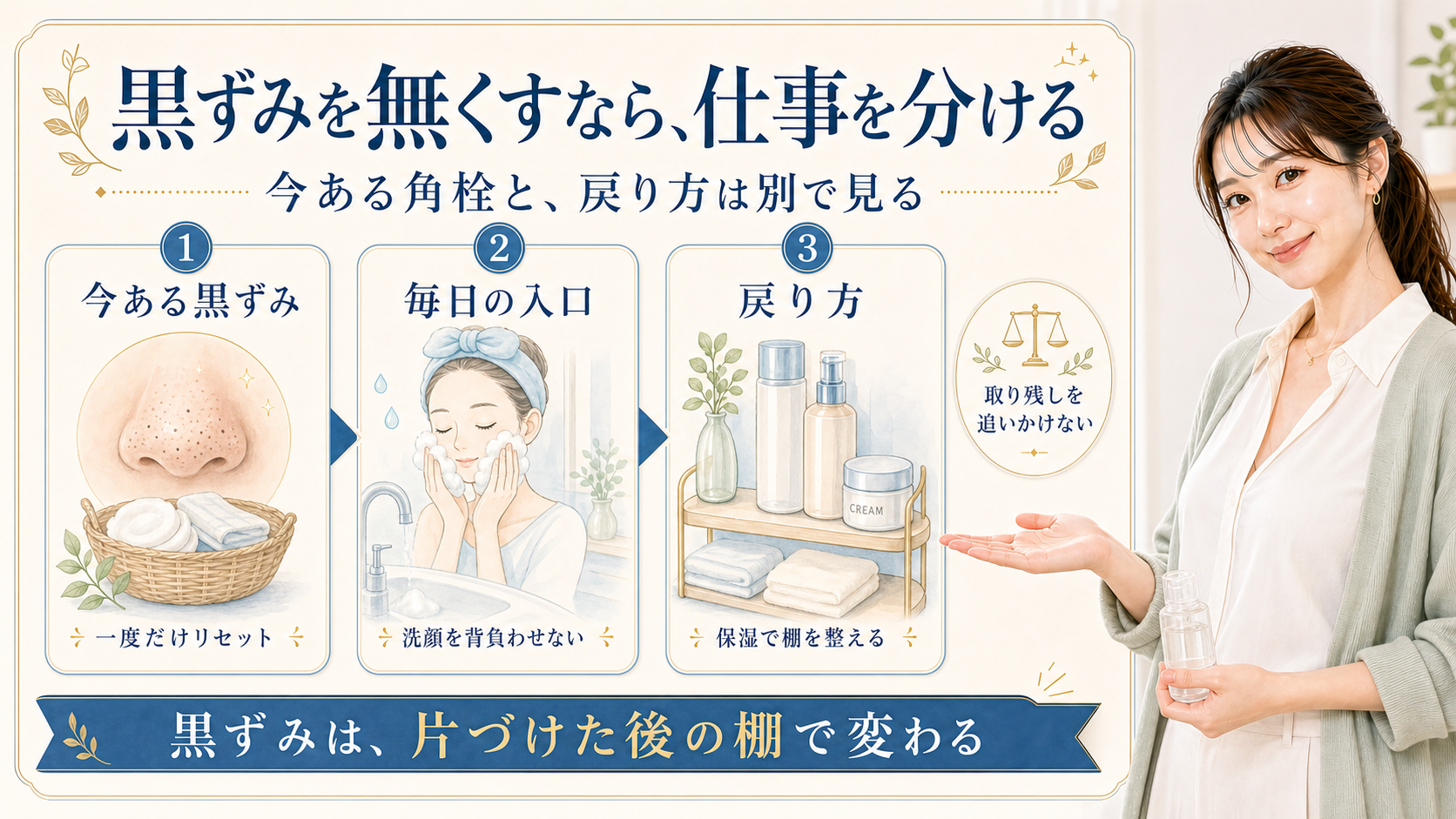 毛穴の黒ずみを無くす方法は?一度リセットして戻り方を変えるアイキャッチ