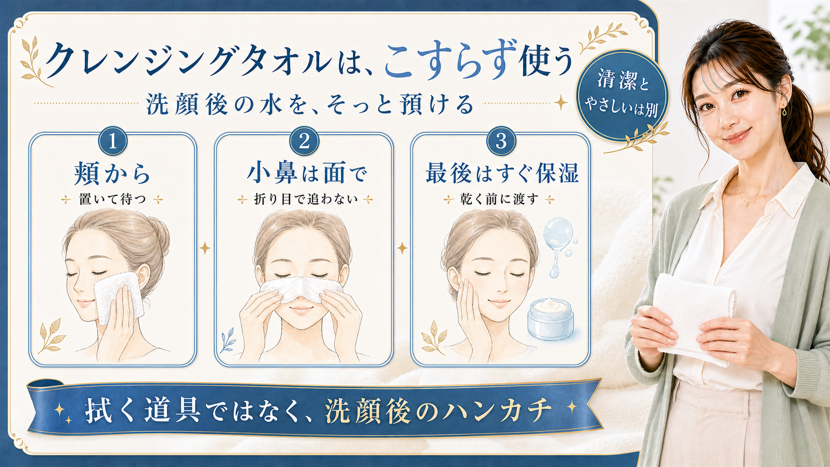 クレンジングタオルの使い方は?こすらず押さえる洗顔後の終わらせ方のアイキャッチ