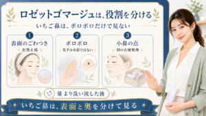 ロゼットゴマージュはいちご鼻に使える？角質ケアと黒ずみ対策の分け方のアイキャッチ