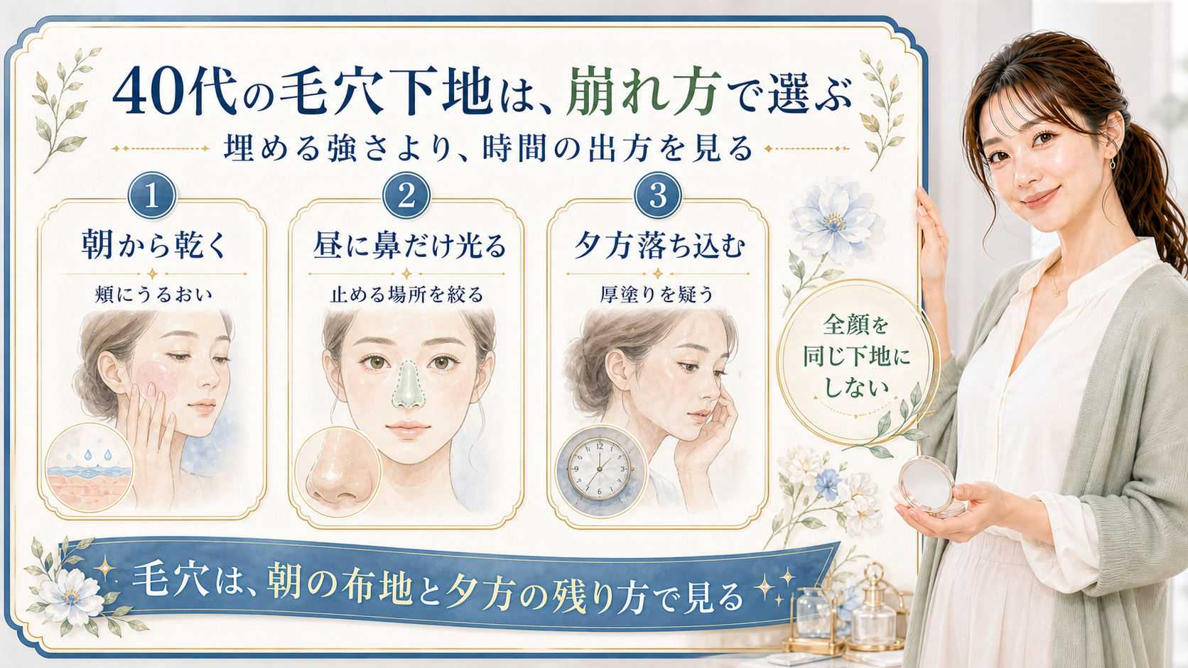 40代の毛穴におすすめの化粧下地は?埋めるより崩れ方で選ぶアイキャッチ