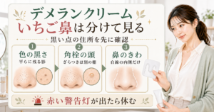 デメランクリームをいちご鼻に考える前に、色の黒さ、角栓の頭、鼻のきわを分けるアイキャッチ